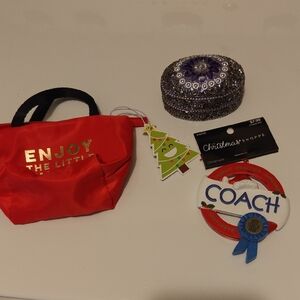 Coach Red and Blue Logo Ornament with Ribbon Accent